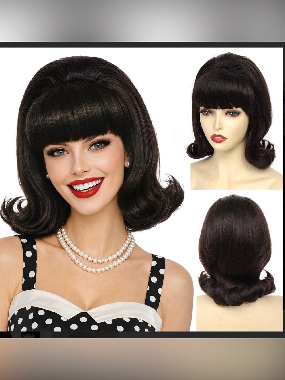 Bouffant 1960s Brown Brunette Wig With Bangs